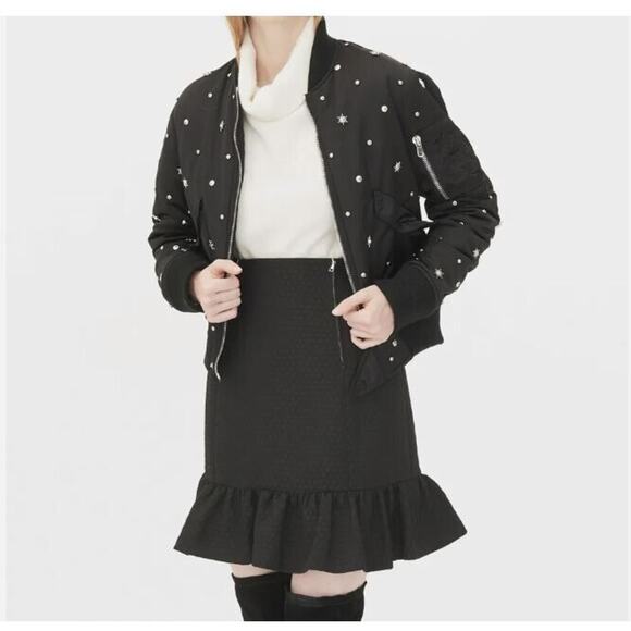 Sandro Sz 2 M Silencio Studded Bomber Black Jacket Full Zip - Picture 2 of 12